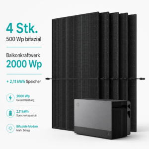Balkonkraftwerk 4x 500Wp + Fox ESS Avocado 22 Pro-M Speicher 2kWh + Ever Home EcoTracker IR