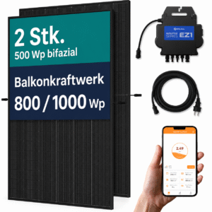 800 Watt Balkonkraftwerk (2x PV-Module: 1000 Wp, 1x Wechselrichter)